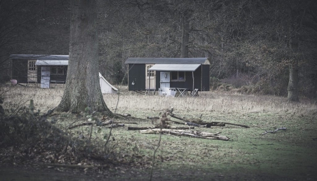 Shepherds huts at the dreys woodland wedding venue
