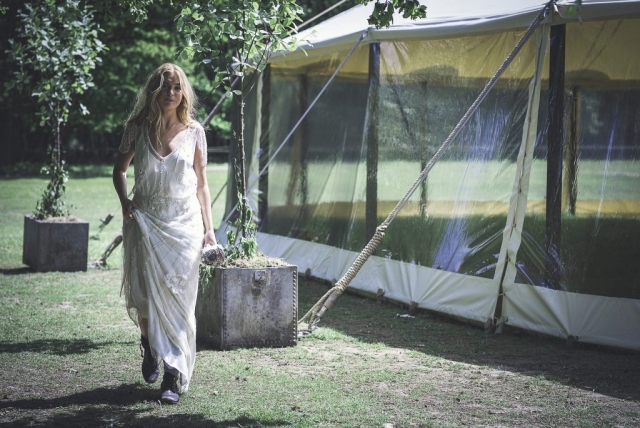 Bohemian bride at the Dreys woodland wedding and event venue